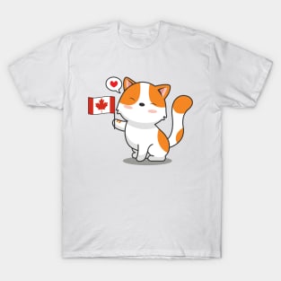 Cute Cat Holding Canada Flag T-Shirt